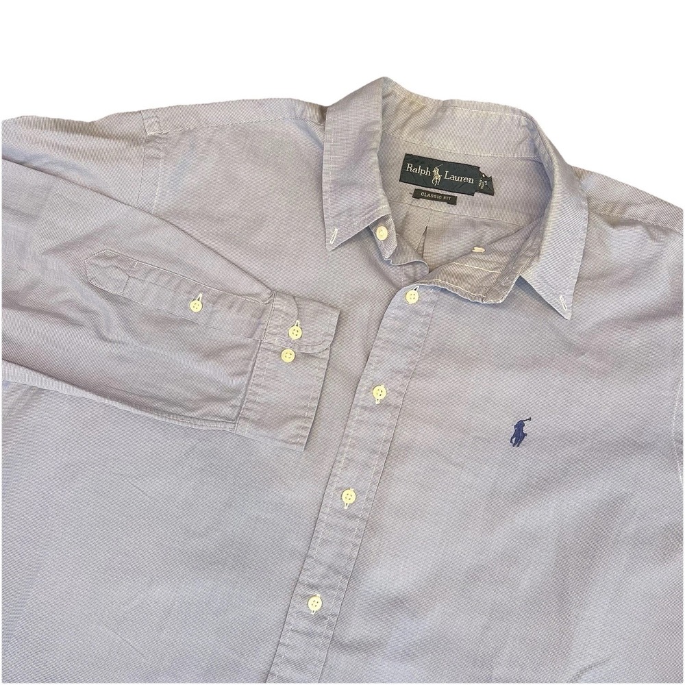 Ralph Lauren Classic Fit Shirt Mens 17 34/35 Blue‎ Oxford Pony Vintage Button Up